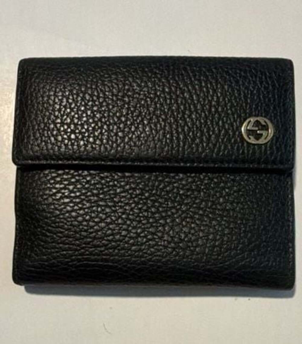 Gucci Black Leather Interlocking G Compact Bifold Wallet